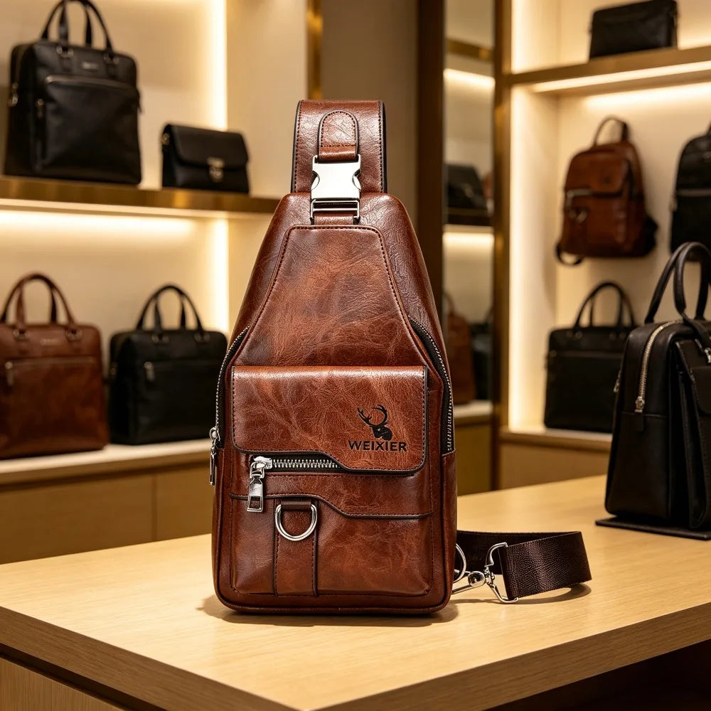 Sling Bag for Men Crossbody Chest Bag,PU leather Over the Shoulder Purse Cross Body Sling Backpack for Travel