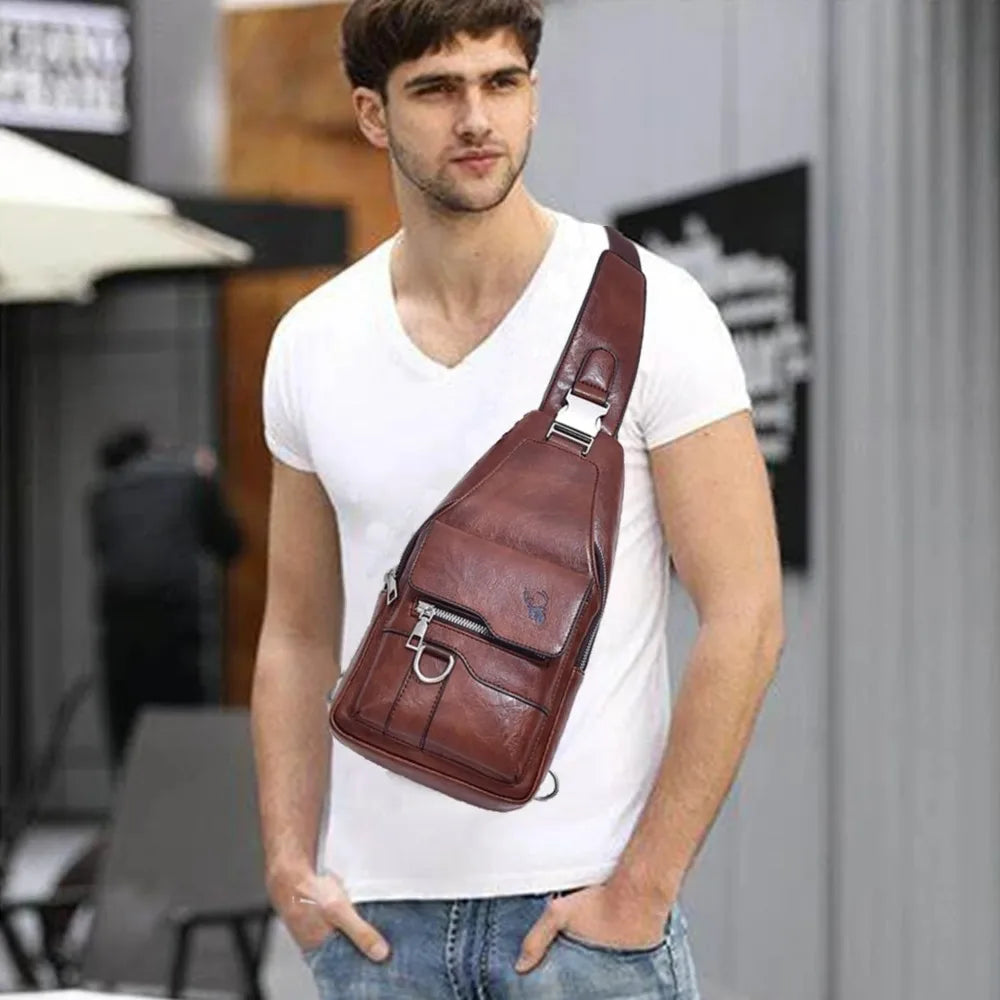 Sling Bag for Men Crossbody Chest Bag,PU leather Over the Shoulder Purse Cross Body Sling Backpack for Travel