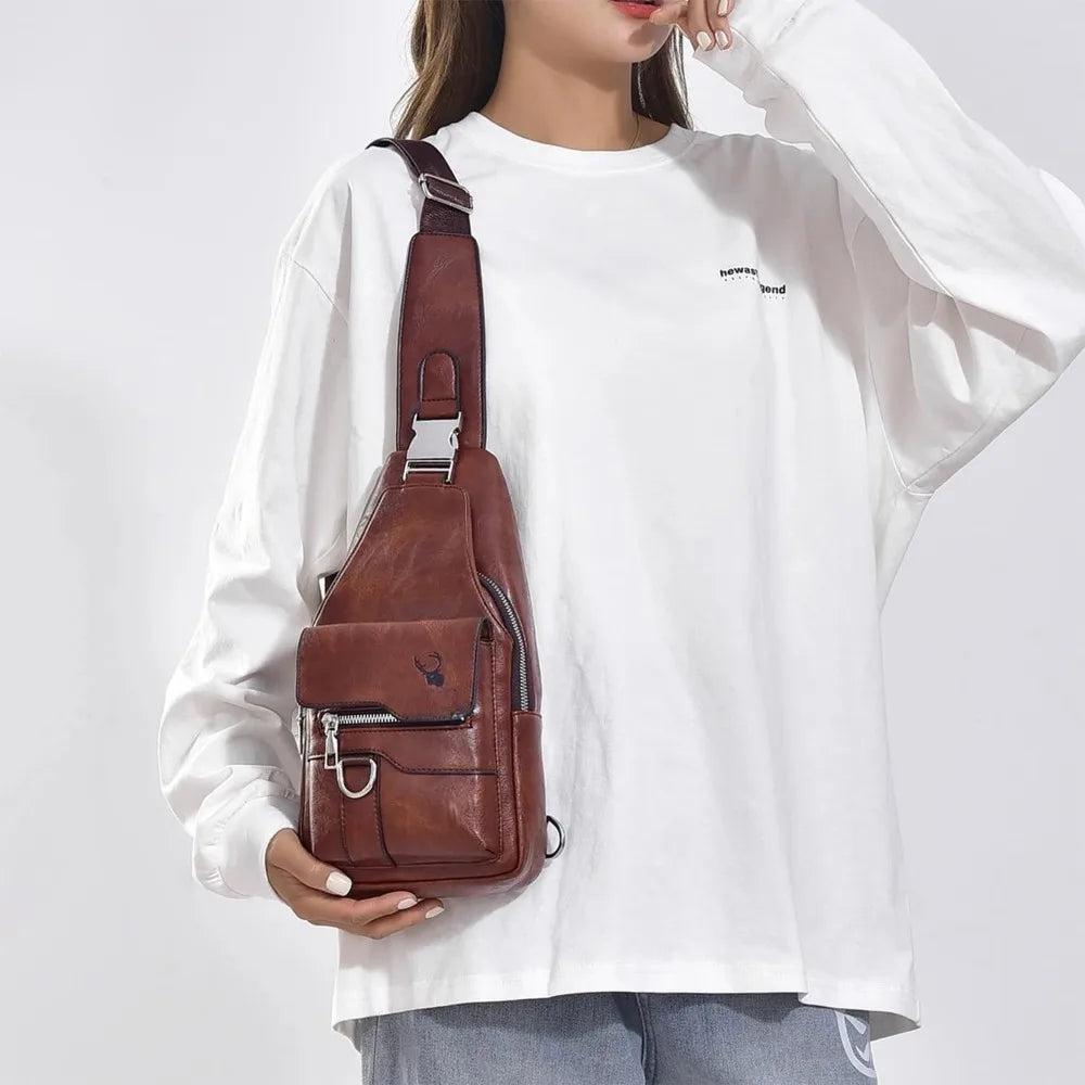 Sling Bag for Men Crossbody Chest Bag,PU leather Over the Shoulder Purse Cross Body Sling Backpack for Travel