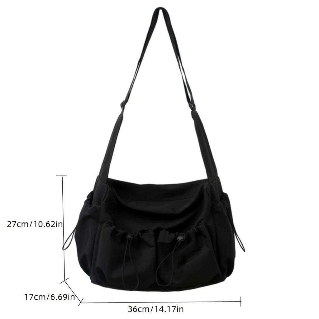 Drawstring crossbody bag, large capacity shoulder bag, fashion zipper bag, men's and women's universal, applicable to school