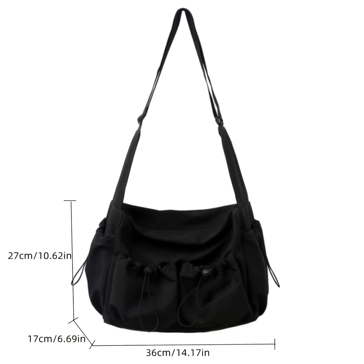 Drawstring crossbody bag, large capacity shoulder bag, fashion zipper bag, men's and women's universal, applicable to school