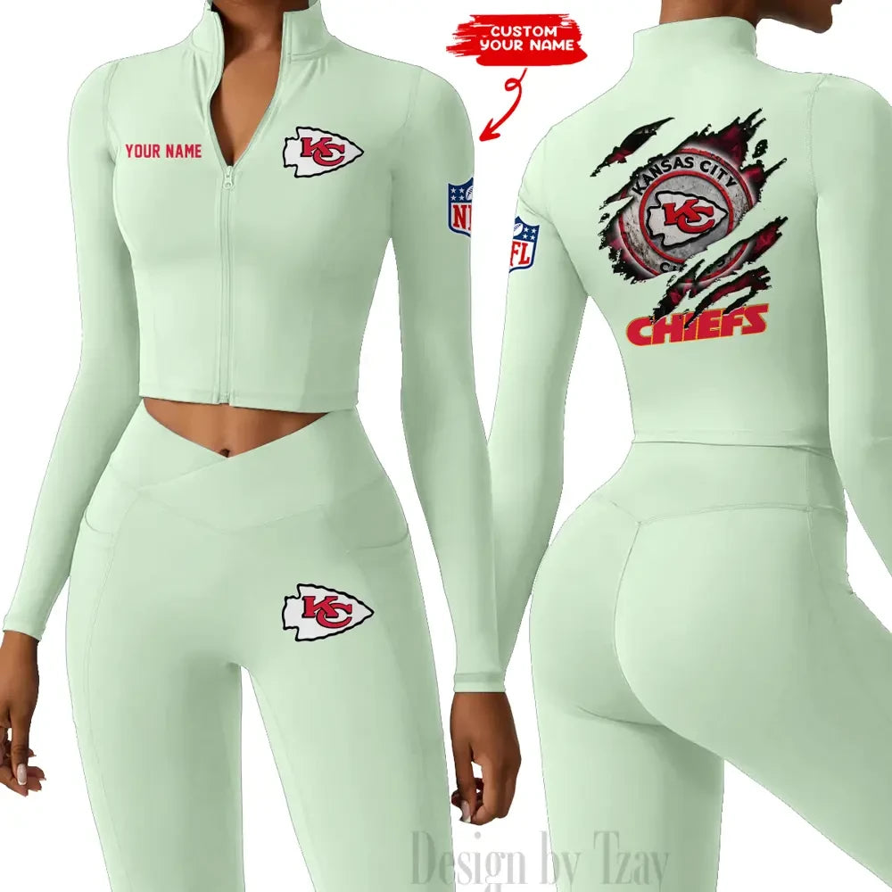 Kansas City Chiefs Women Activewear Set 2 Piece Crop Jacket and High Waist Leggings SPTZSTW246