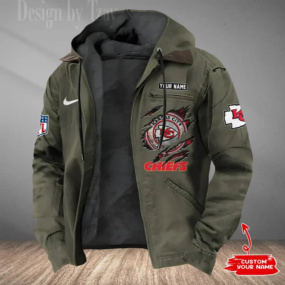 Kansas City Chiefs Men's Casual Padded Jacket Hooded Trending 2026 SPTPJH177